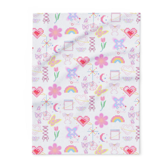 Pastel Fleece Blanket with Cute Pattern, Soft Throw, Home Decor