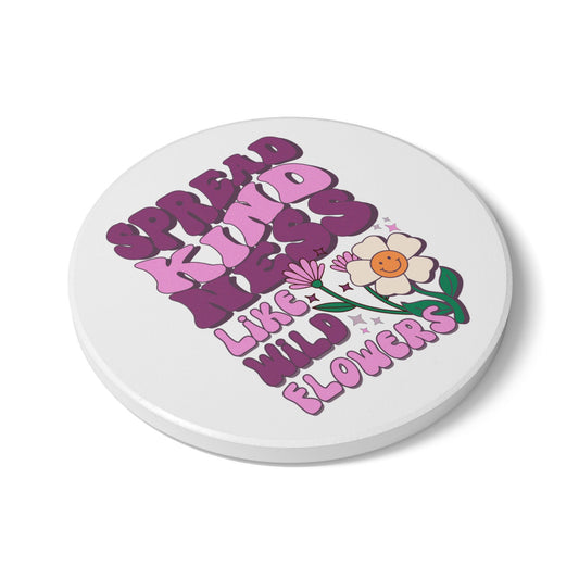 Wildflower Ceramic Coaster with Kindness Quote, Coffee Table Accessory