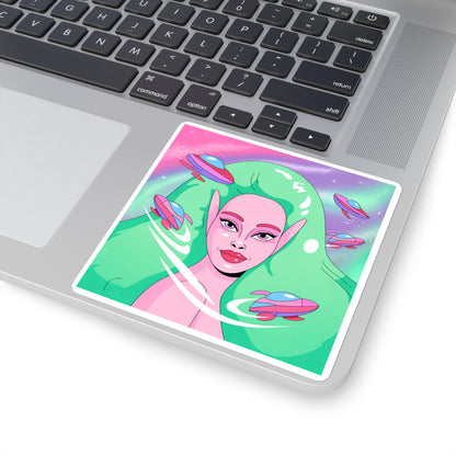 Vibrant Alien Vibe Square Stickers - Perfect for Laptops, Journals & more!