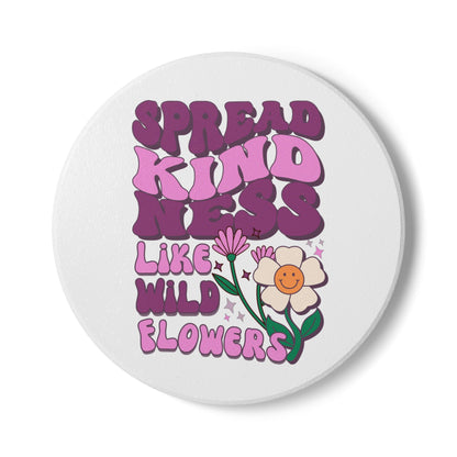 Wildflower Ceramic Coaster with Kindness Quote, Coffee Table Accessory