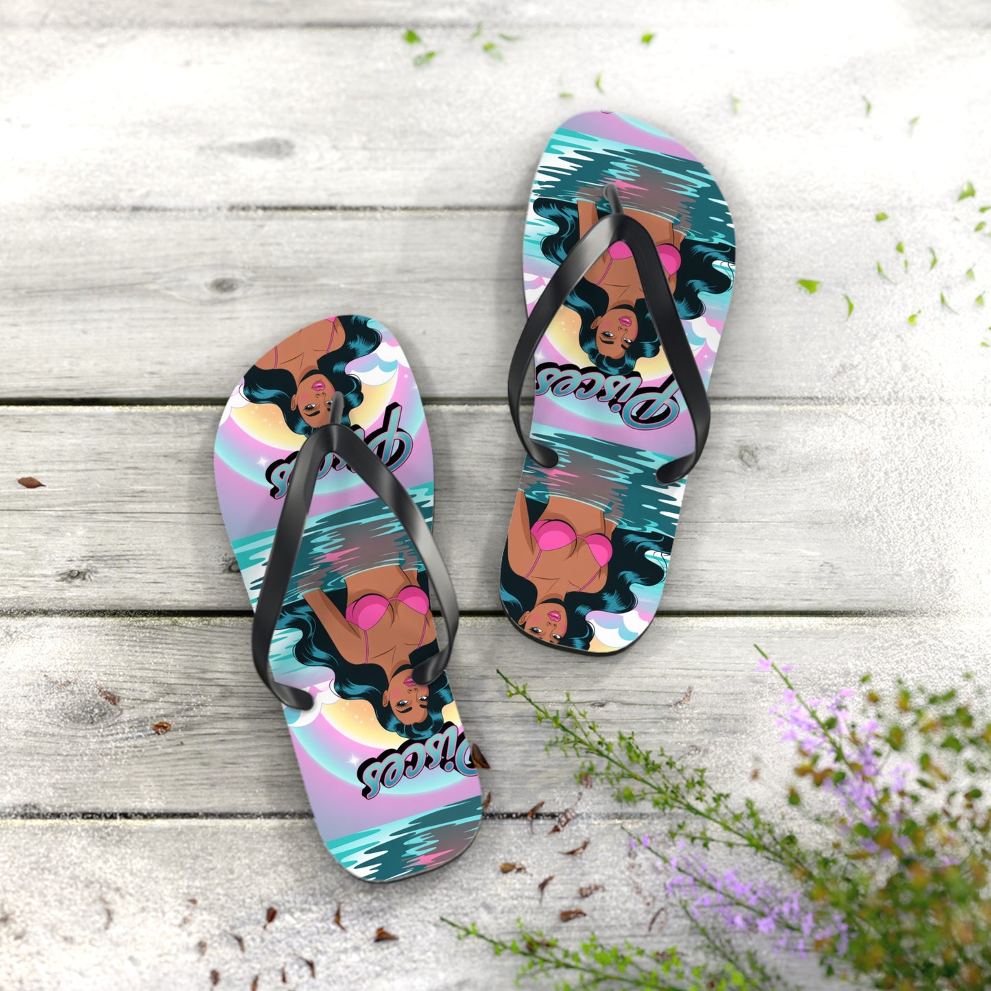 ‘PISCES’ Beach Flip Flops, Summer Footwear