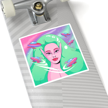 Vibrant Alien Vibe Square Stickers - Perfect for Laptops, Journals & more!