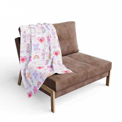 Pastel Fleece Blanket with Cute Pattern, Soft Throw, Home Decor