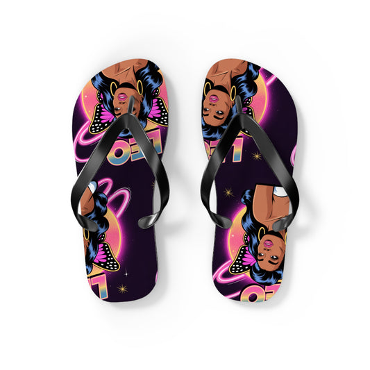 ‘LEO’ Vibrant Graphic Flip Flops, Fun Summer Footwear, Beach Comfort