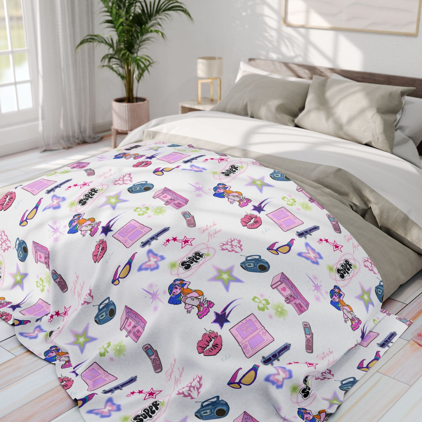 Vibrant Y2K Fleece Blanket | Kidcore nostalgic design