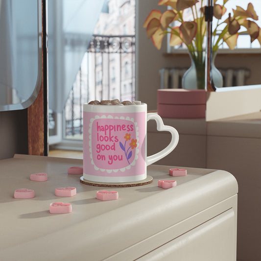 Happiness Looks Good On You Heart-Shaped Mug