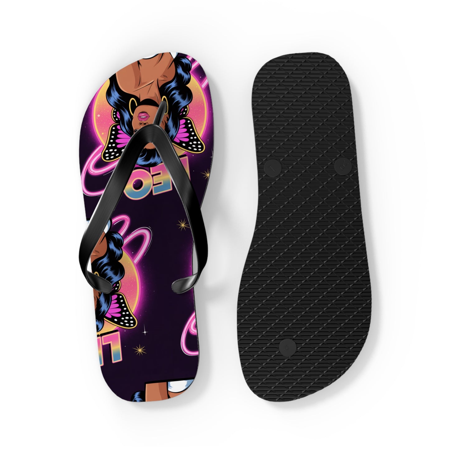 ‘LEO’ Vibrant Graphic Flip Flops, Fun Summer Footwear, Beach Comfort