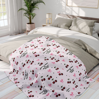 Cozy Cherry Fleece Blanket - Cute Cherry Print