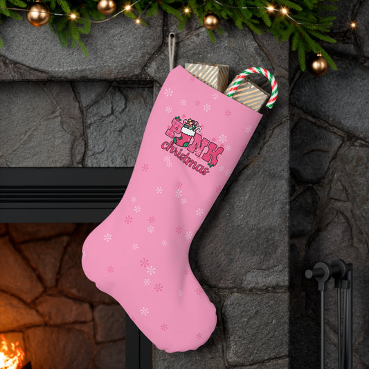 Pink Christmas Stocking, Pink Holiday Decor, Festive Stocking