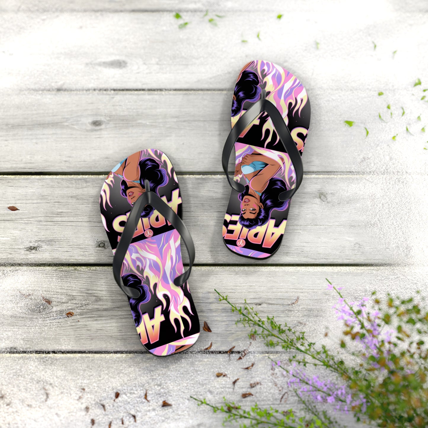 ‘ARIES’ Graphic Flip Flops - Beach Footwear, Vacation Essentials