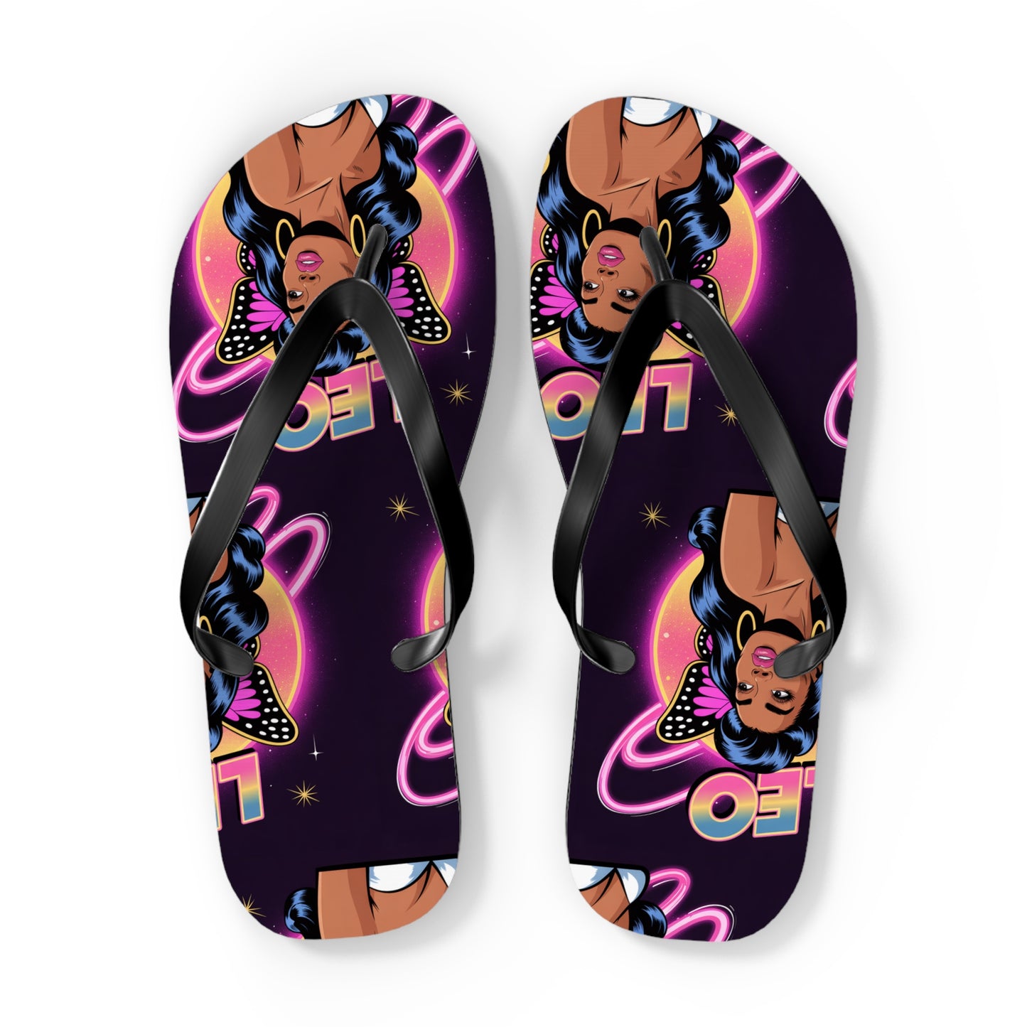 ‘LEO’ Vibrant Graphic Flip Flops, Fun Summer Footwear, Beach Comfort