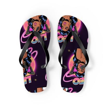‘LEO’ Vibrant Graphic Flip Flops, Fun Summer Footwear, Beach Comfort