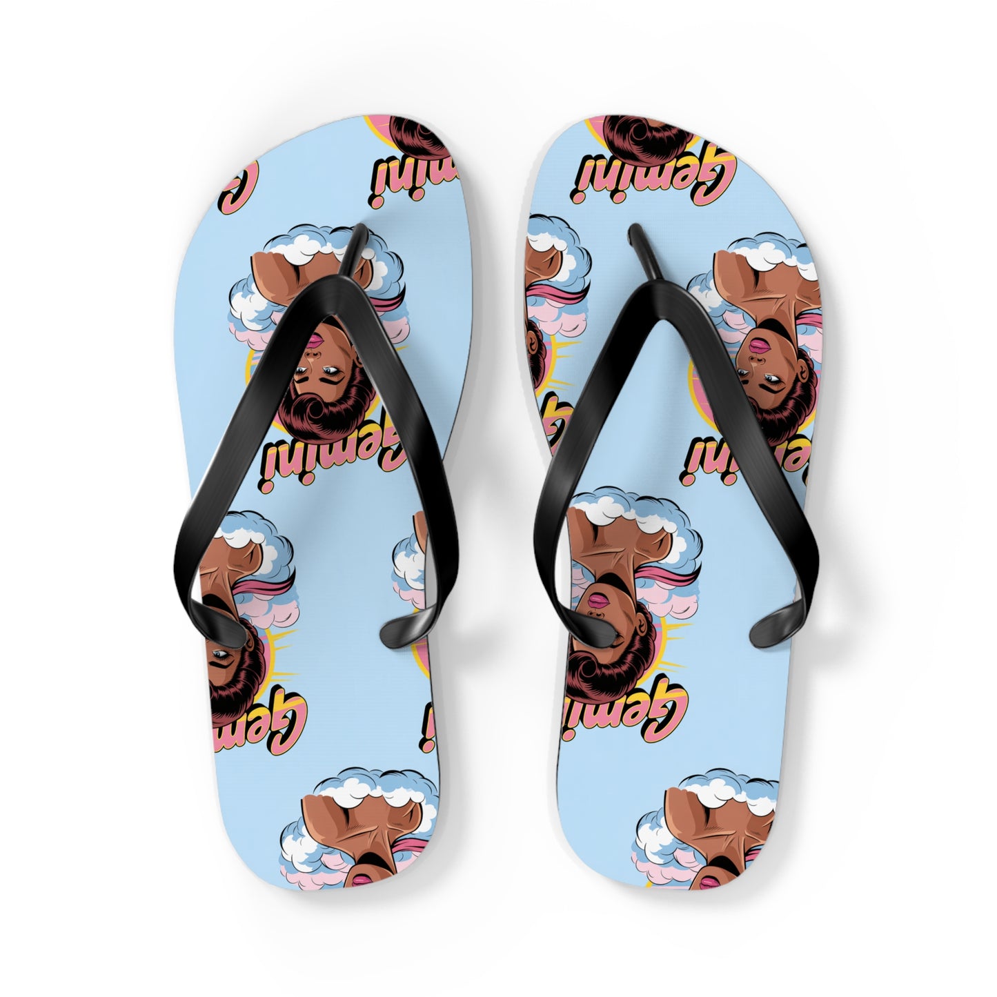 ‘GEMINI’ Graphic Flip Flops, Summer Footwear, Vacation Sandals