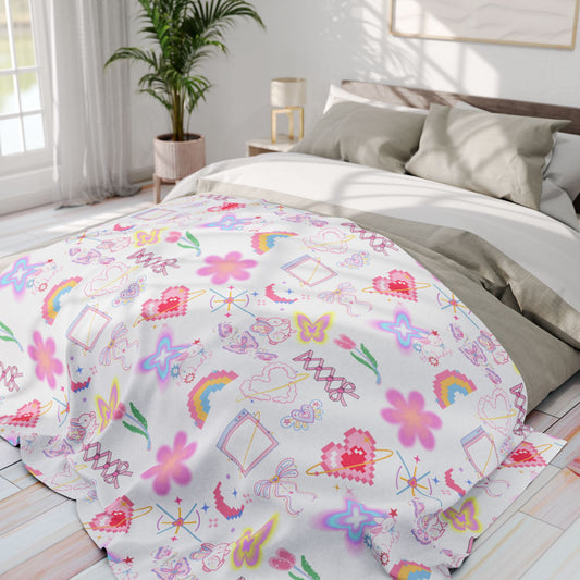 Pastel Fleece Blanket with Cute Pattern, Soft Throw, Home Decor