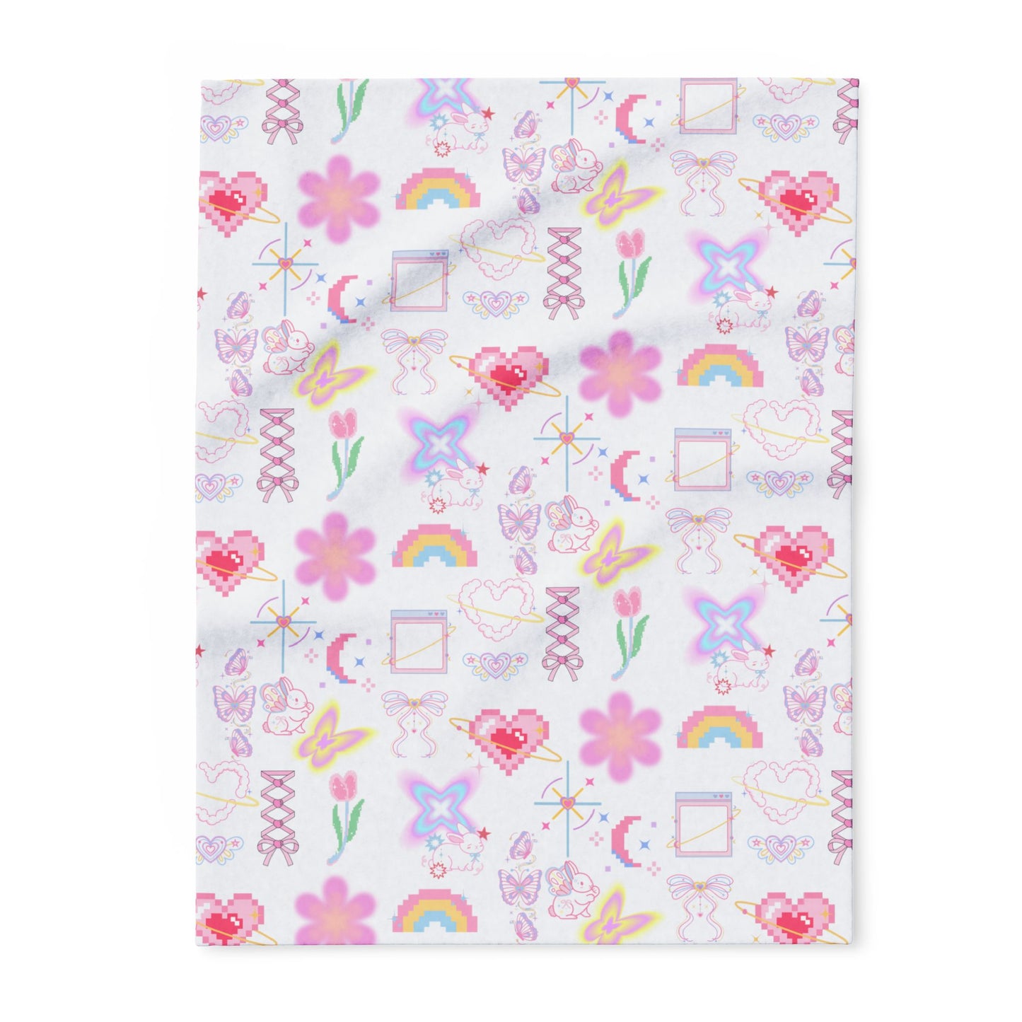 Pastel Fleece Blanket with Cute Pattern, Soft Throw, Home Decor