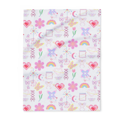 Pastel Fleece Blanket with Cute Pattern, Soft Throw, Home Decor
