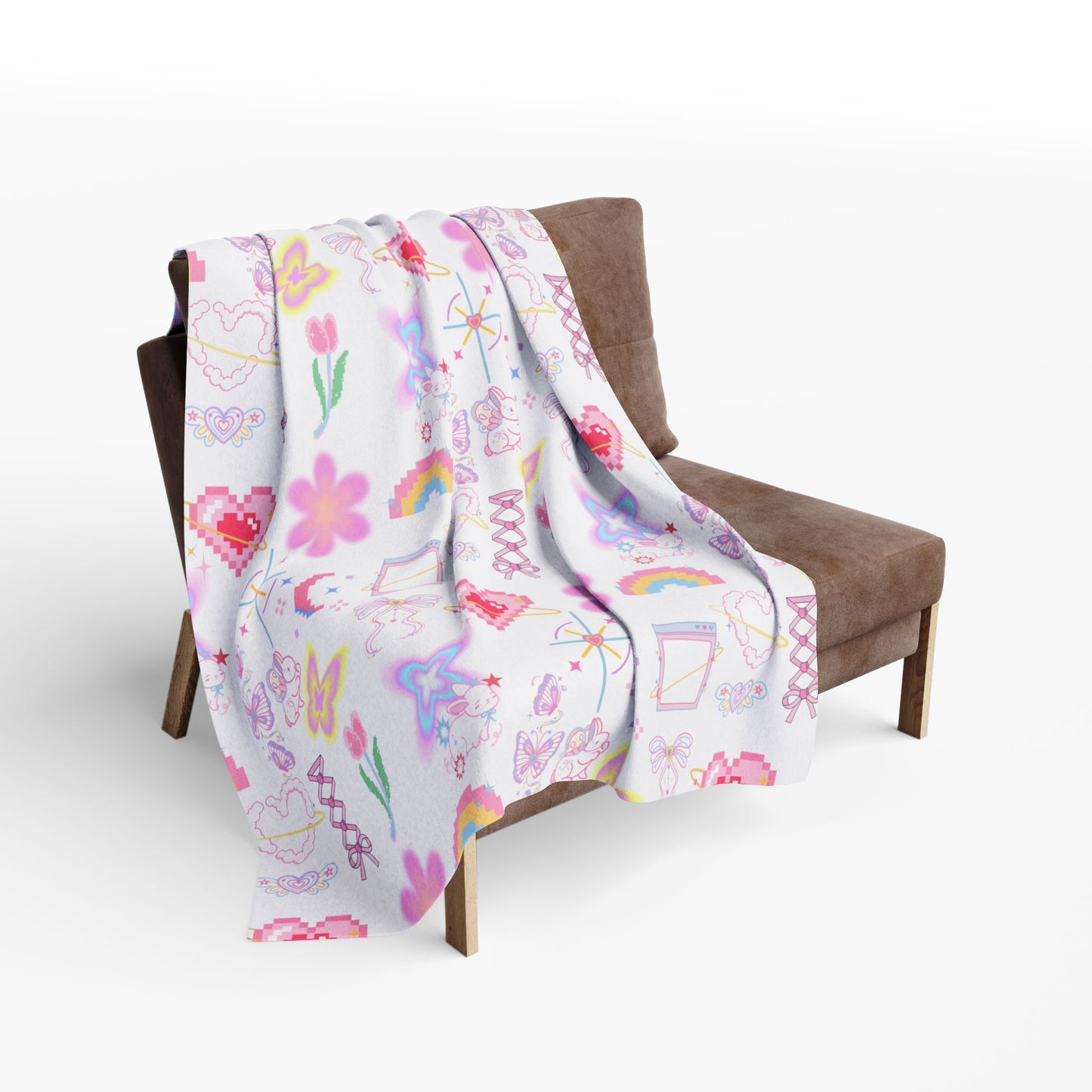 Pastel Fleece Blanket with Cute Pattern, Soft Throw, Home Decor