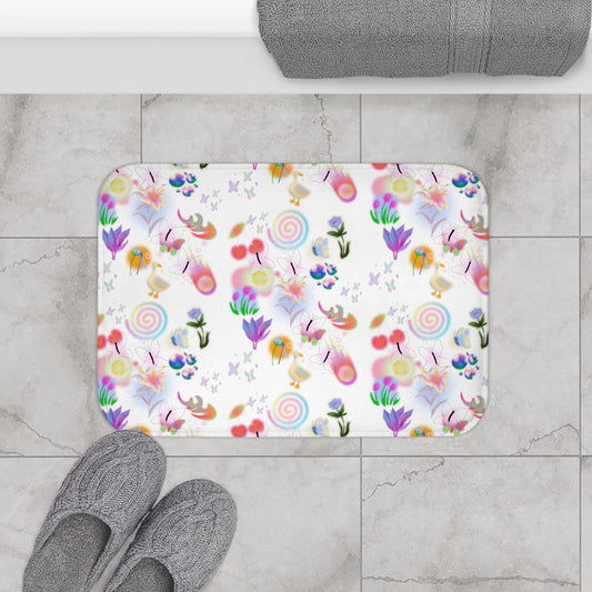 Whimsical Butterfly Floral Bath Mat, Colorful Bathroom Decor