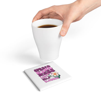 Wildflower Ceramic Coaster with Kindness Quote, Coffee Table Accessory