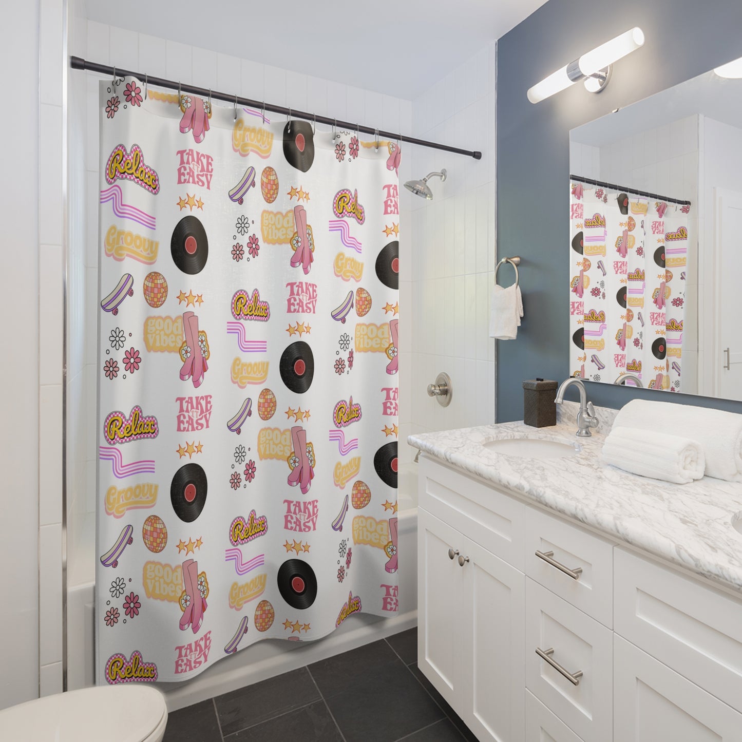 Groovy Shower Curtain, Retro Bathroom Decor