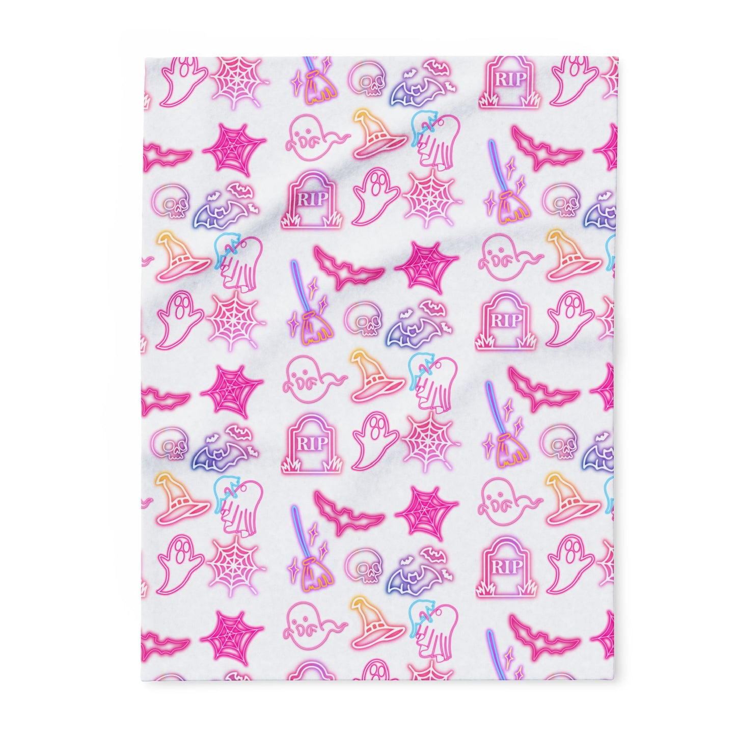 Neon Halloween Blanket Ghosts & Spooky Icons, Retro Blanket, Cozy Seasonal Decor