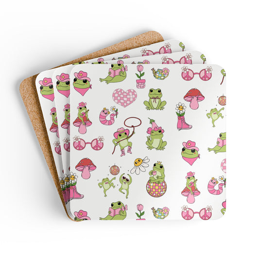 Whimsical Frog Coaster Set, Cute Cork Coasters for Home