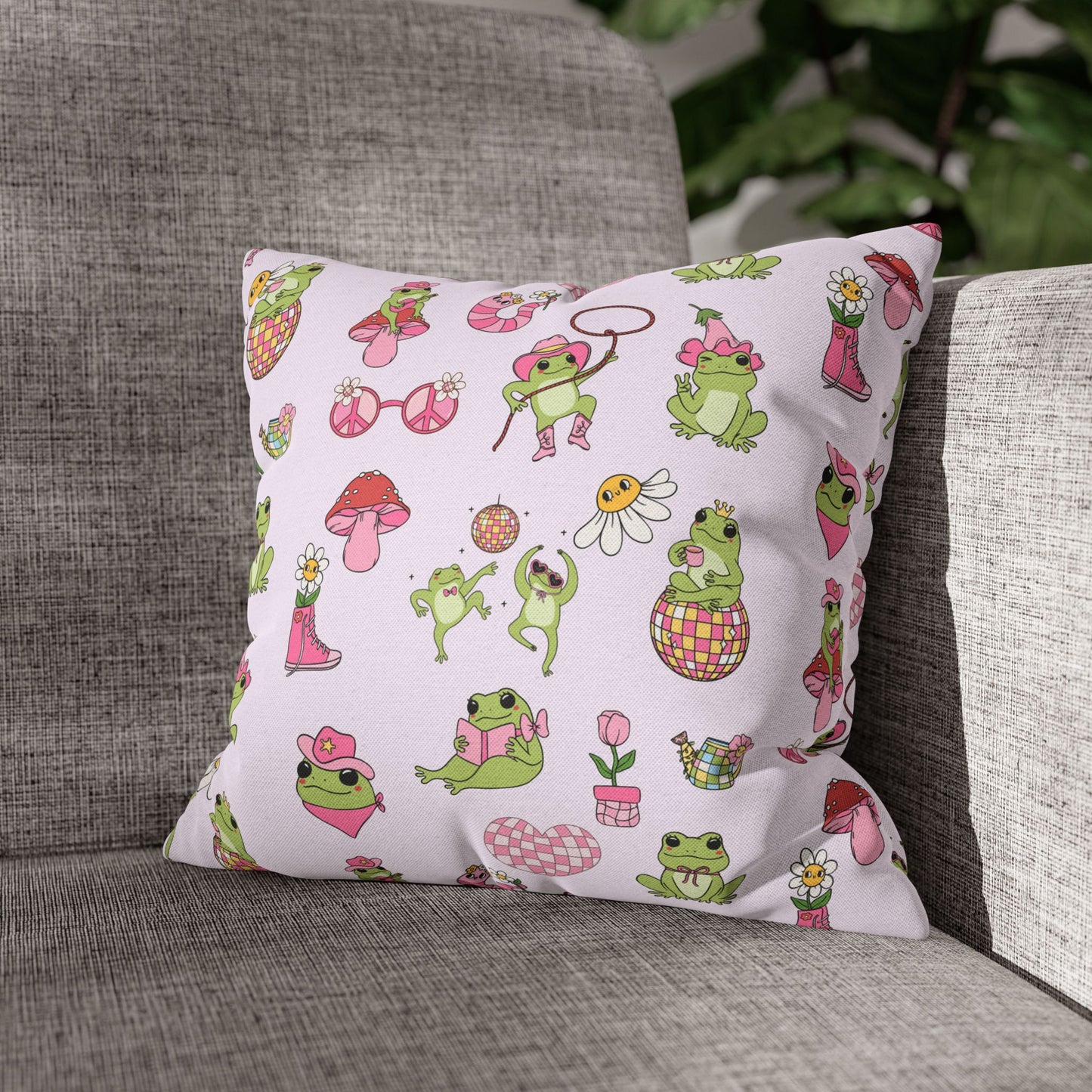 Frog-Themed Square Pillowcase, Frog Decor | Fun Home Decor