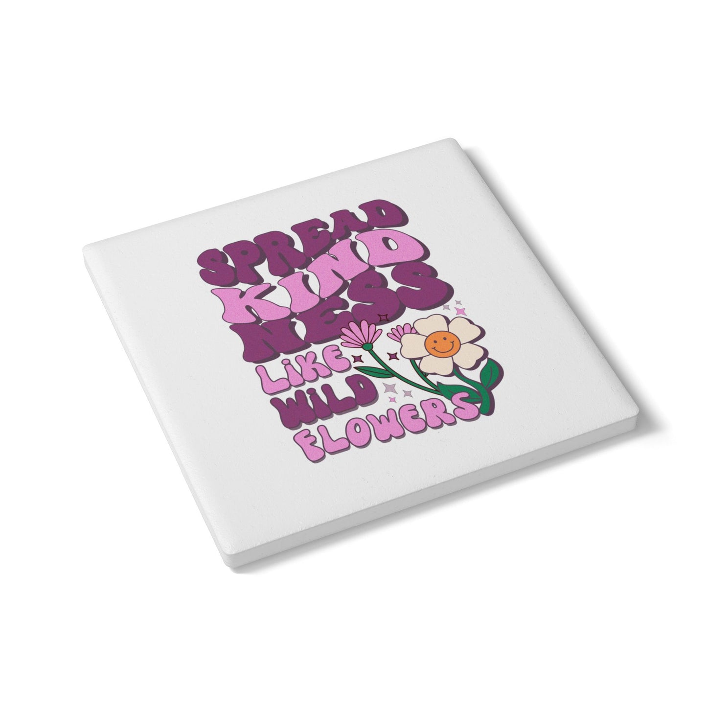 Wildflower Ceramic Coaster with Kindness Quote, Coffee Table Accessory
