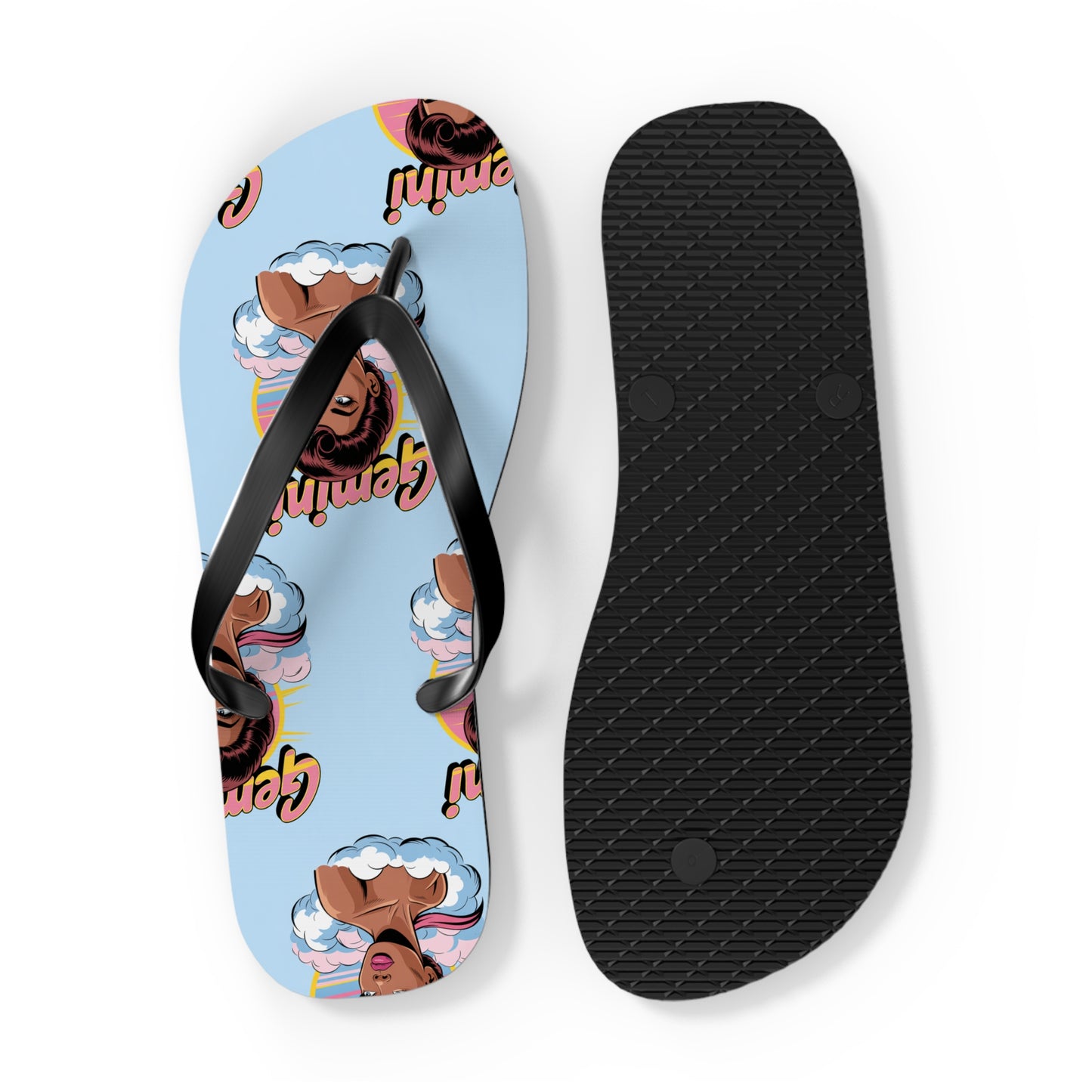 ‘GEMINI’ Graphic Flip Flops, Summer Footwear, Vacation Sandals