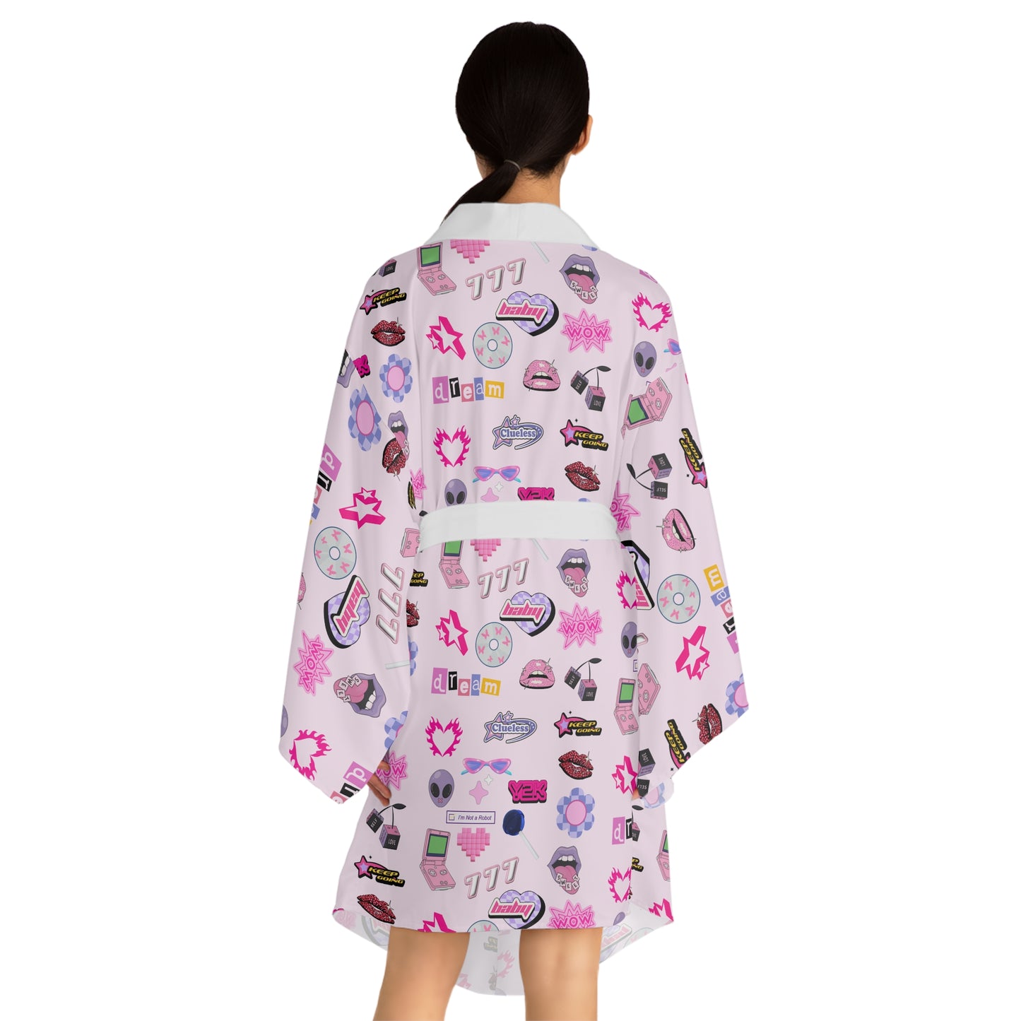Long Sleeve Kimono Robe, Y2K Lounge Wear