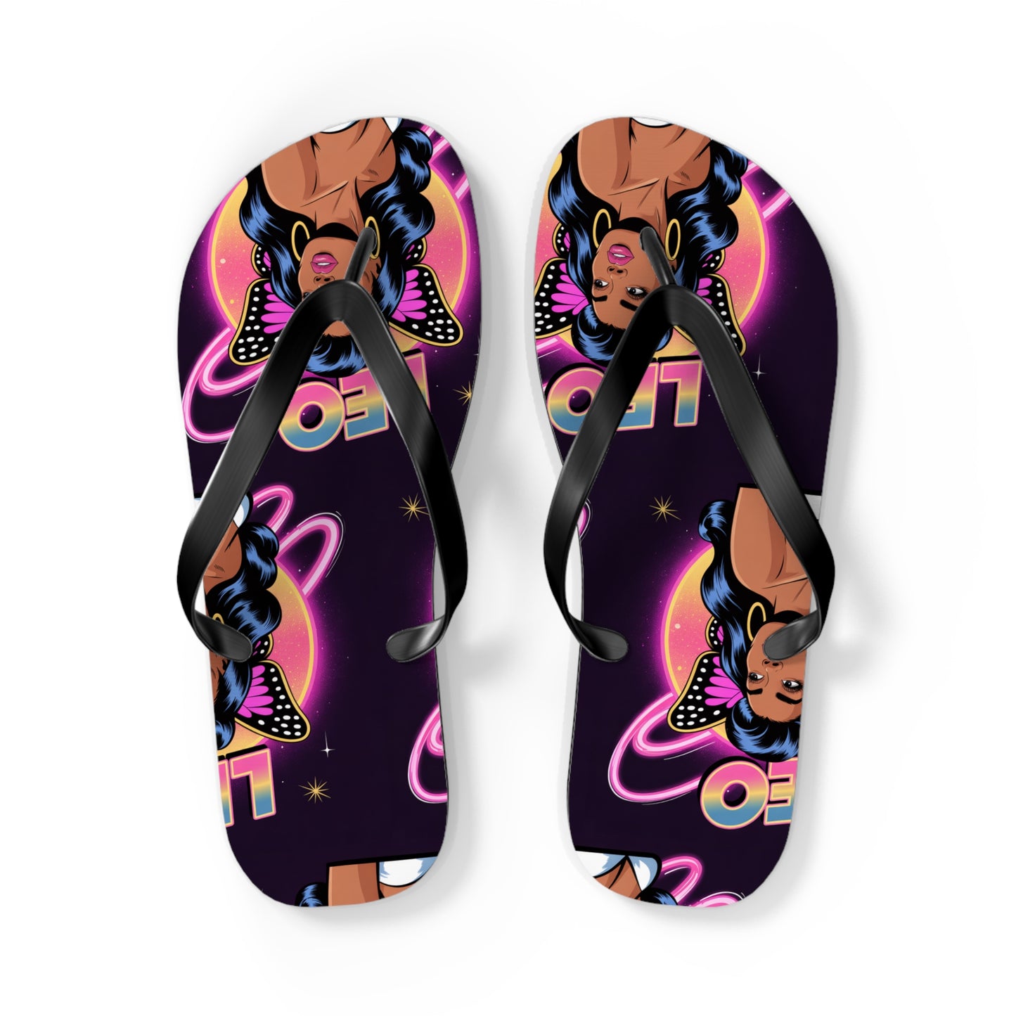 ‘LEO’ Vibrant Graphic Flip Flops, Fun Summer Footwear, Beach Comfort