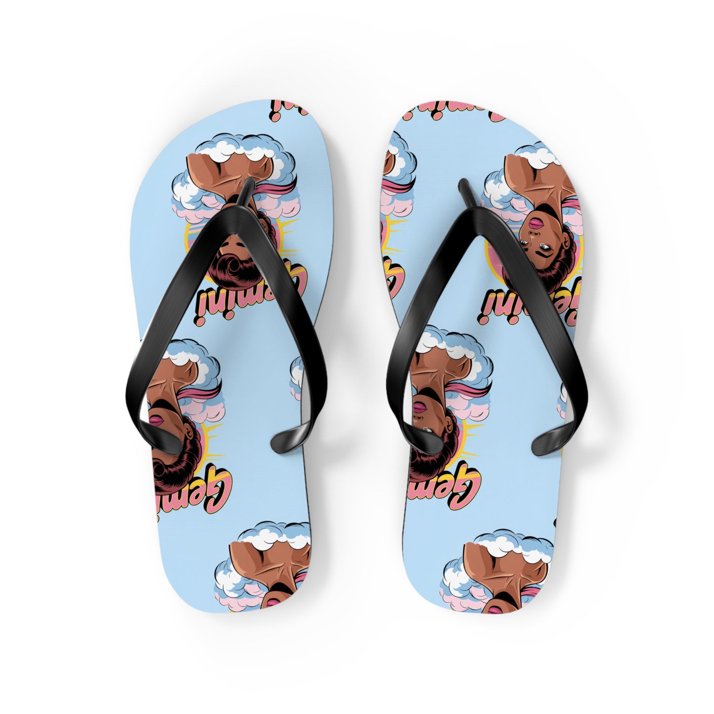 ‘GEMINI’ Graphic Flip Flops, Summer Footwear, Vacation Sandals