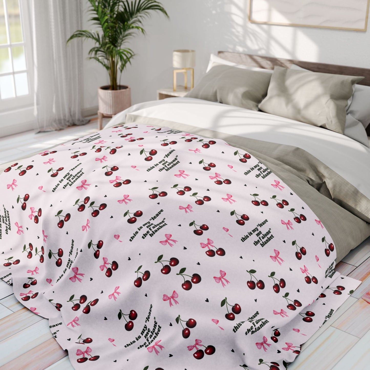 Cozy Cherry Fleece Blanket - Cute Cherry Print