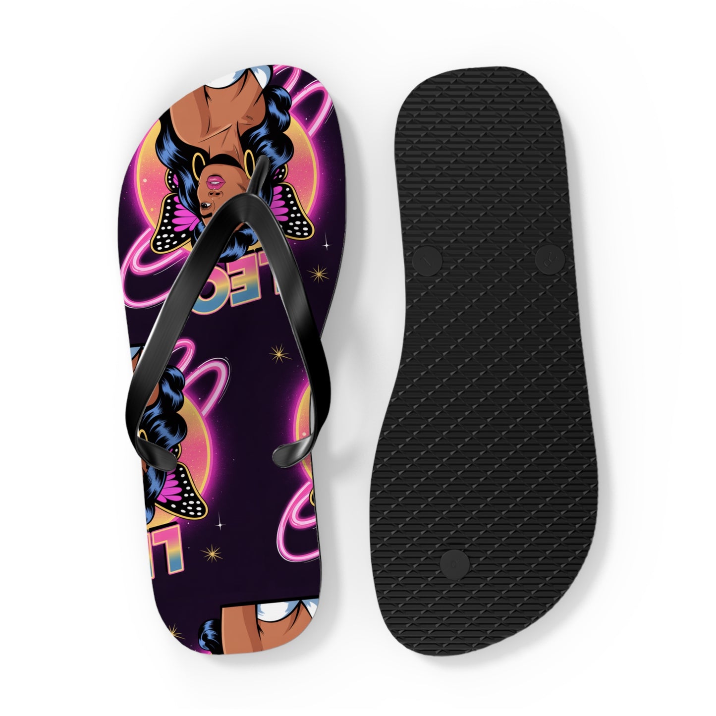 ‘LEO’ Vibrant Graphic Flip Flops, Fun Summer Footwear, Beach Comfort