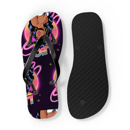 ‘LEO’ Vibrant Graphic Flip Flops, Fun Summer Footwear, Beach Comfort