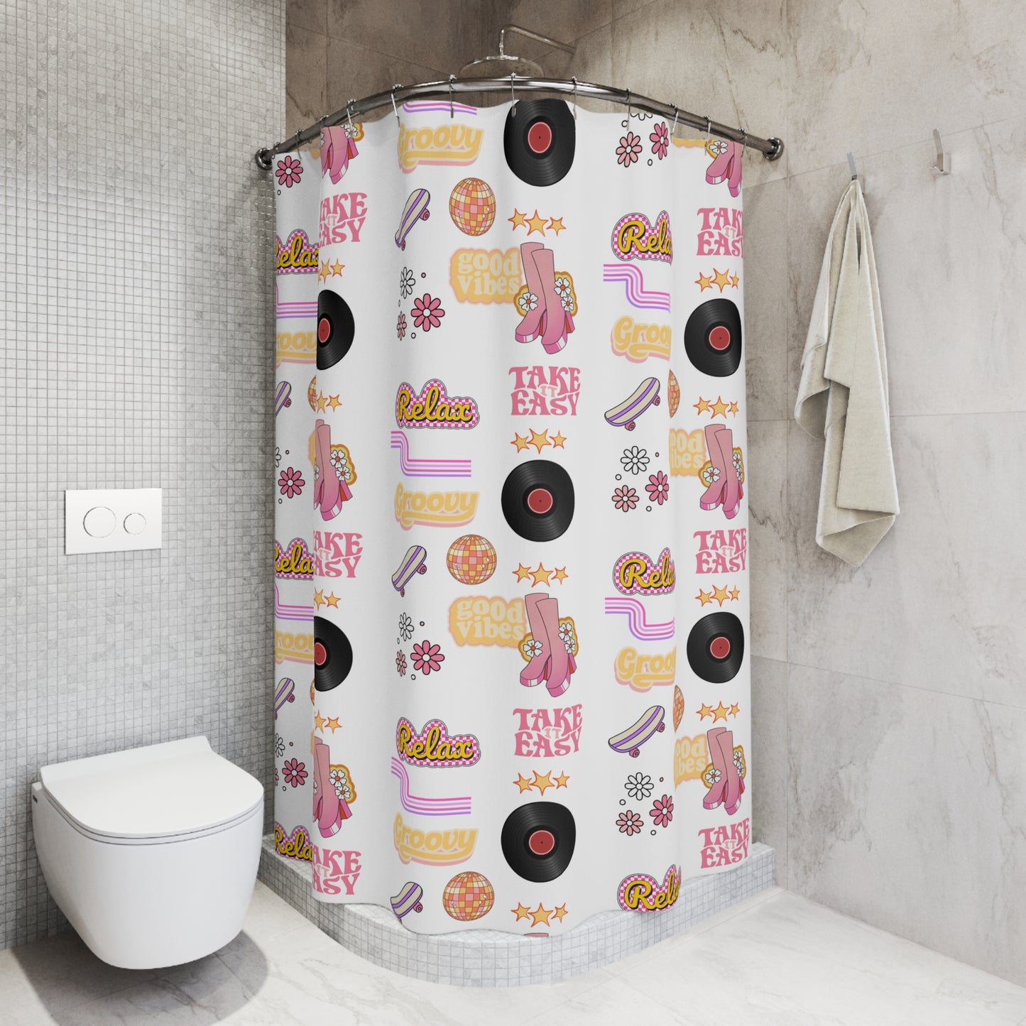 Groovy Shower Curtain, Retro Bathroom Decor