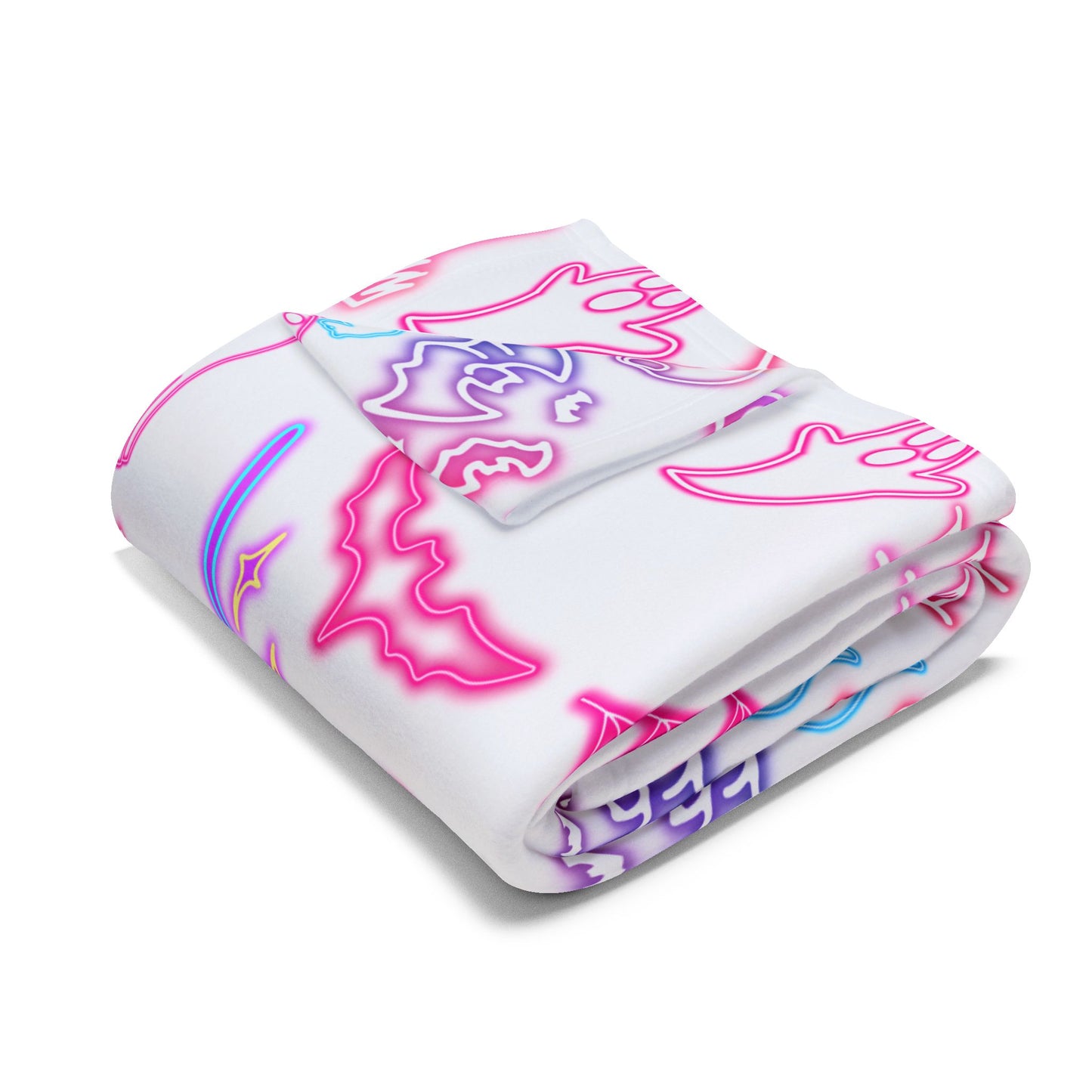 Neon Halloween Blanket Ghosts & Spooky Icons, Retro Blanket, Cozy Seasonal Decor