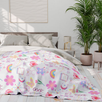 Pastel Fleece Blanket with Cute Pattern, Soft Throw, Home Decor
