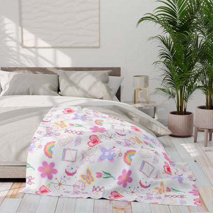 Pastel Fleece Blanket with Cute Pattern, Soft Throw, Home Decor