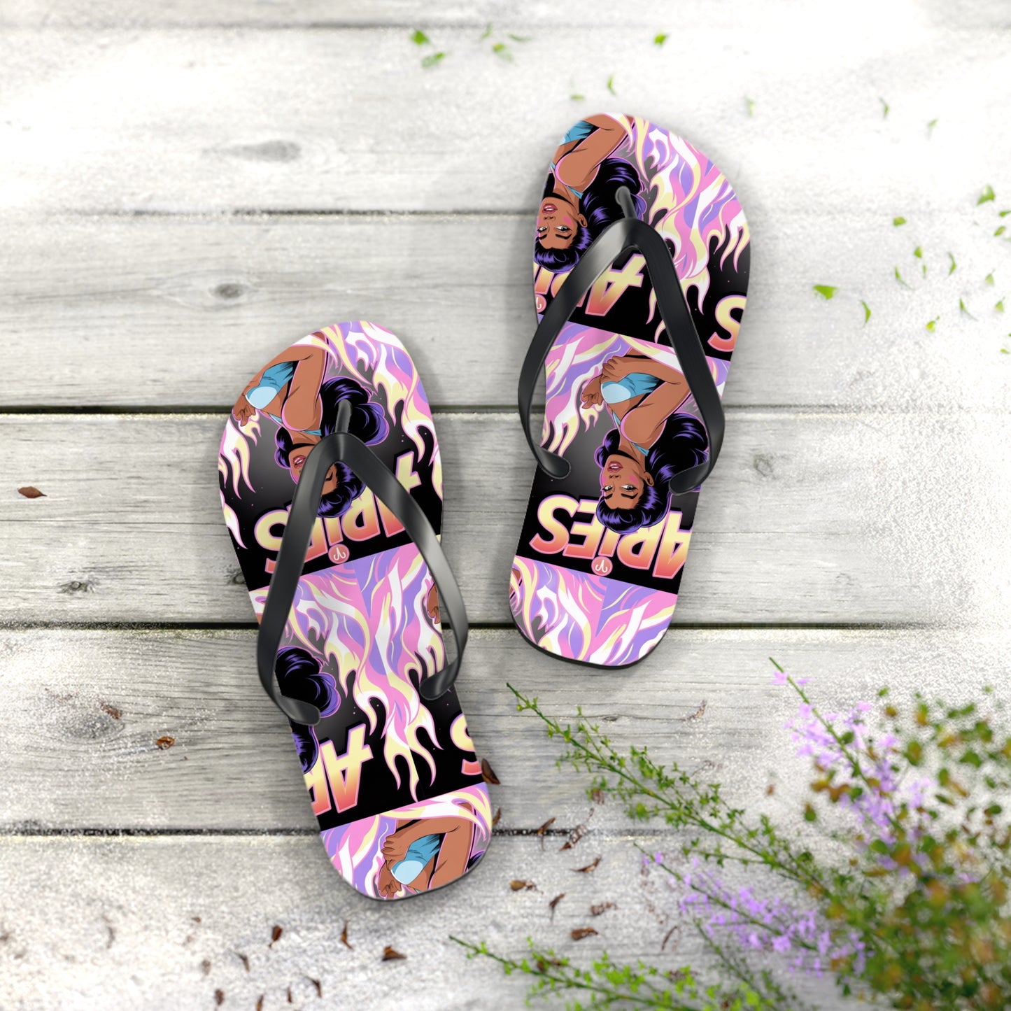 ‘ARIES’ Graphic Flip Flops - Beach Footwear, Vacation Essentials