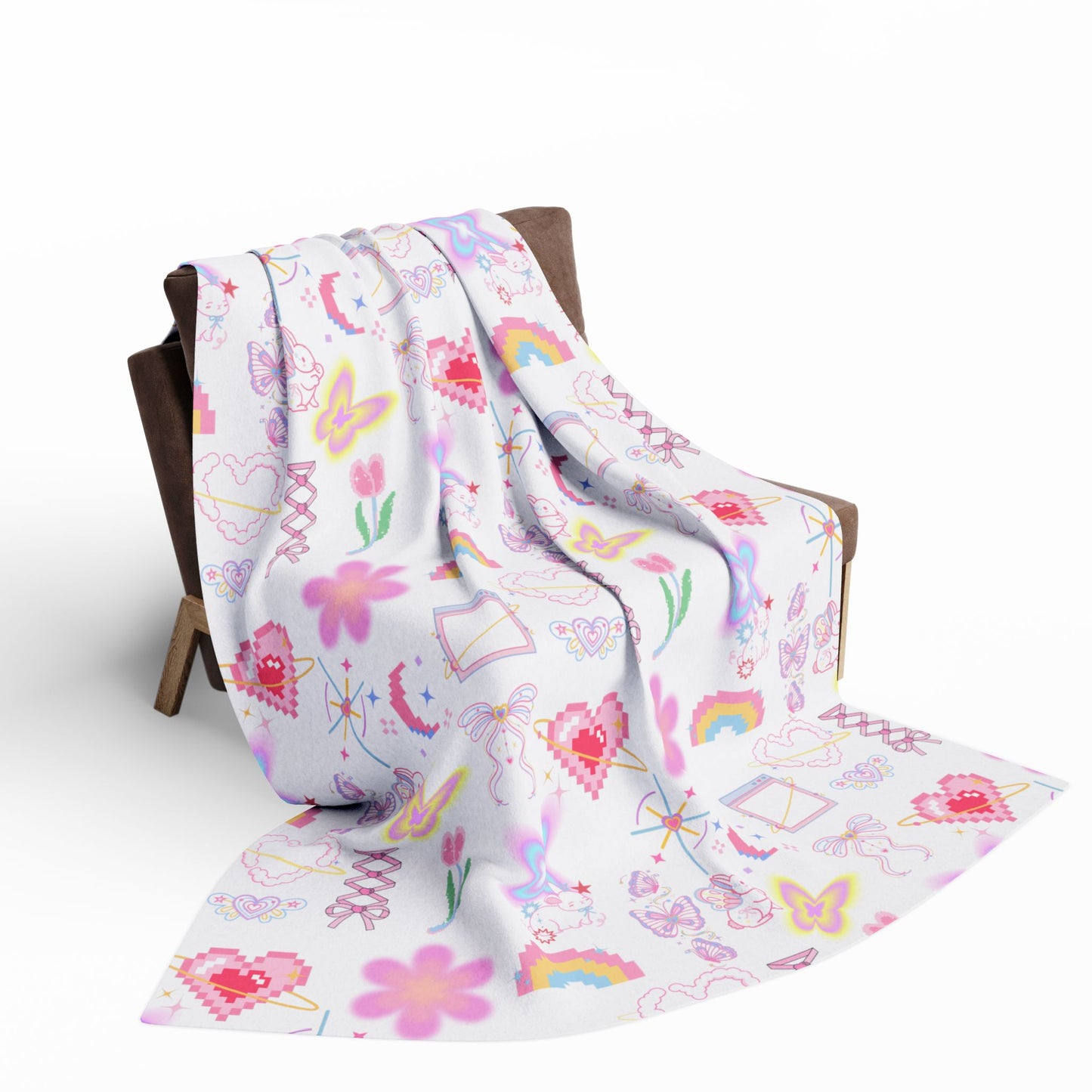 Pastel Fleece Blanket with Cute Pattern, Soft Throw, Home Decor