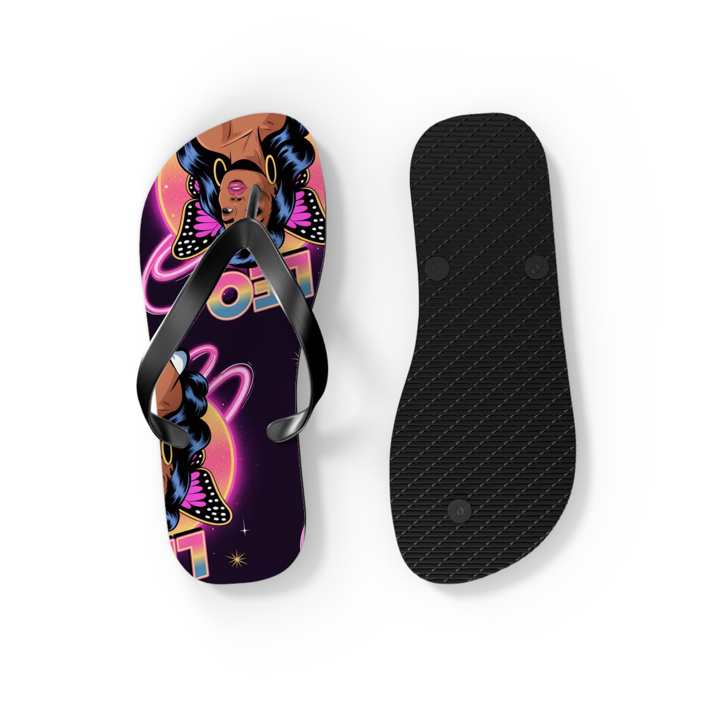 ‘LEO’ Vibrant Graphic Flip Flops, Fun Summer Footwear, Beach Comfort